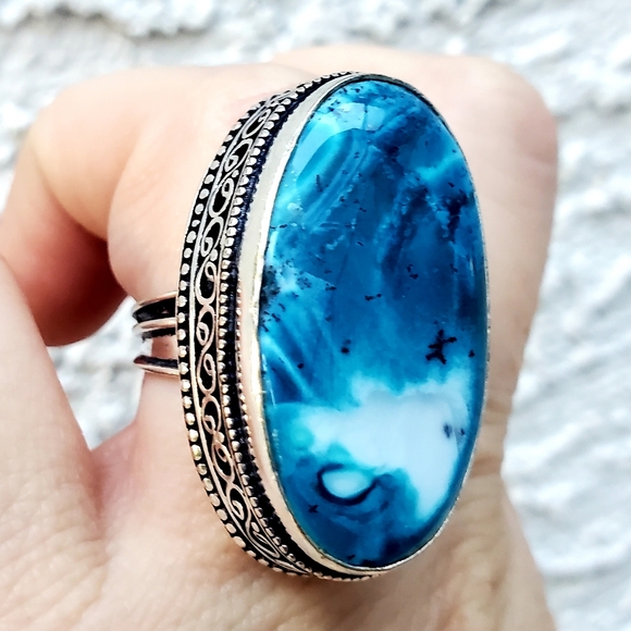 New Oversized Amazing Dendritic Opal 925 Silver Statement Ring. - Picture 13 of 16